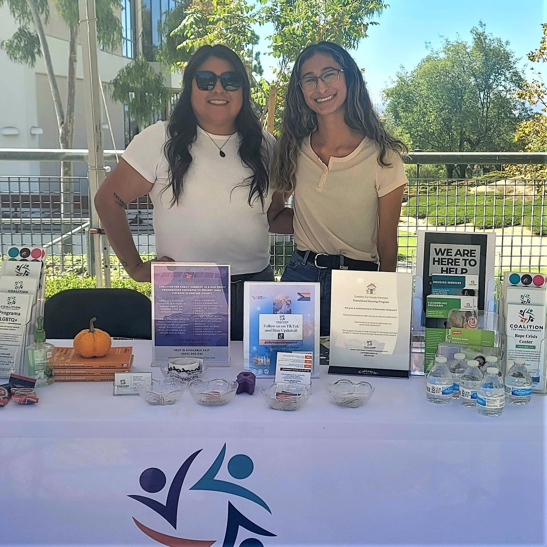 Coalition advocates staffing a community resource table with information for survivors